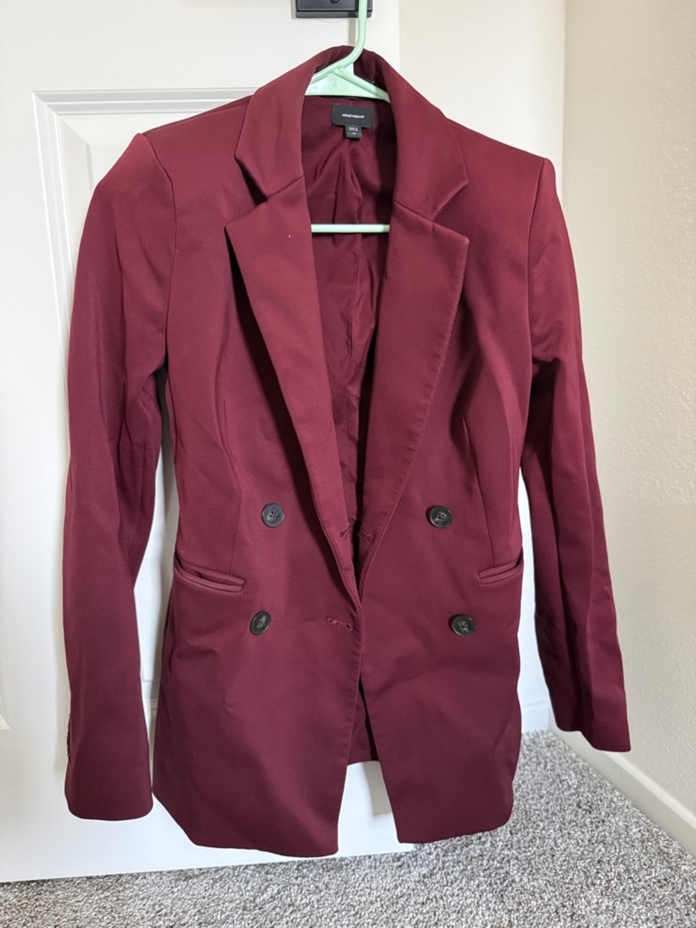 Express Burgundy Double-Breasted Tailored Blazer